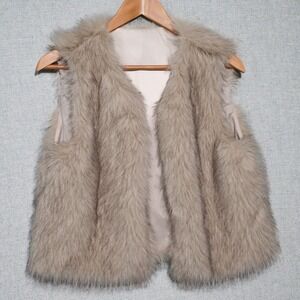 Faux Fur Vest Womens M/L Shag Festival Boho Coachella Open Front Cozy Soft